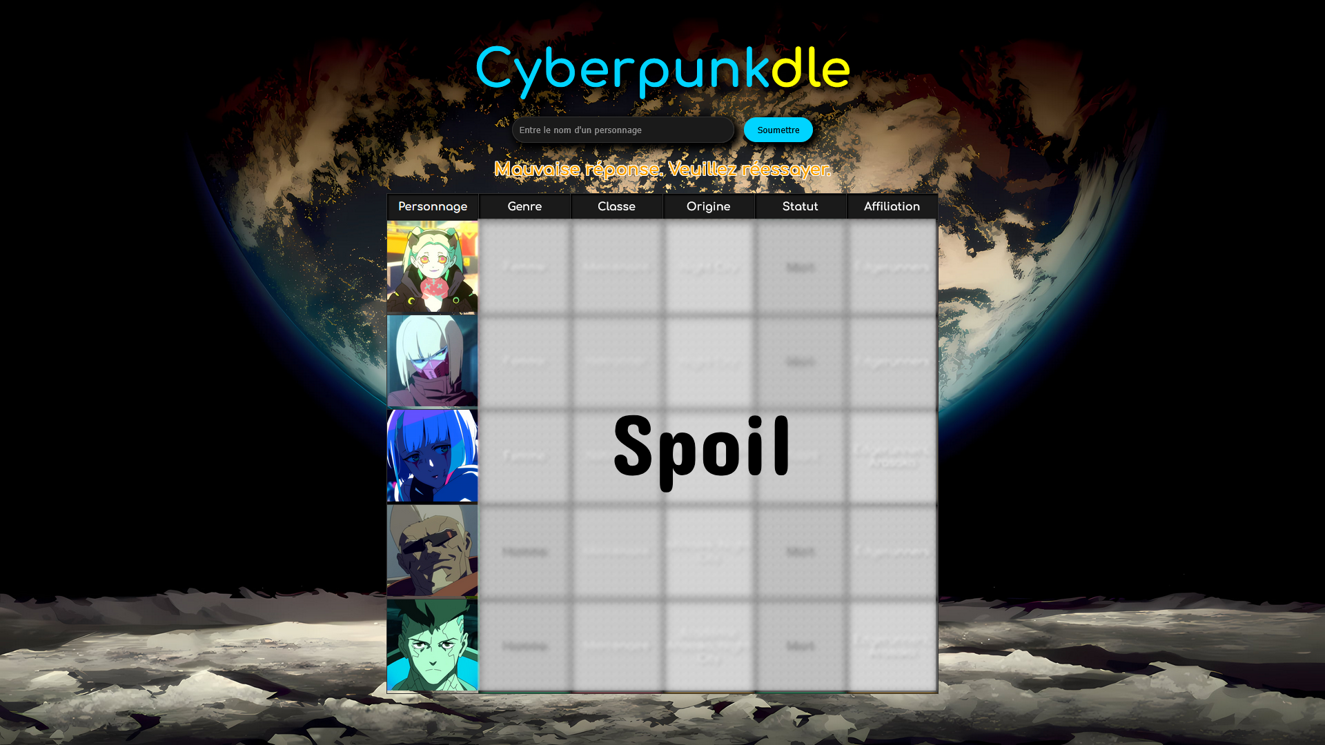 Cyberpunkdle - Page d'accueil