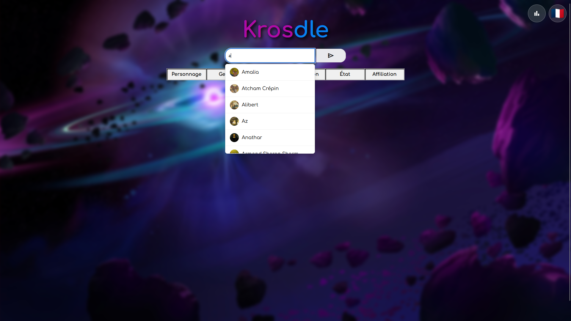 Krosdle - Choix du personnage