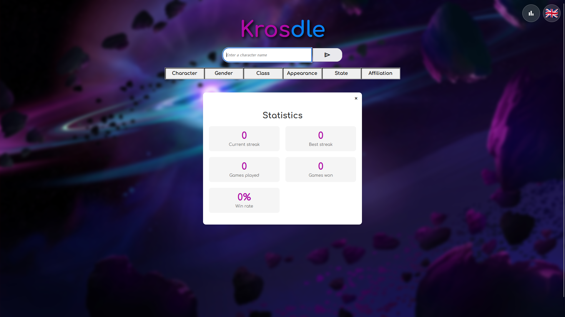 Krosdle - Statistiques + interface en anglais